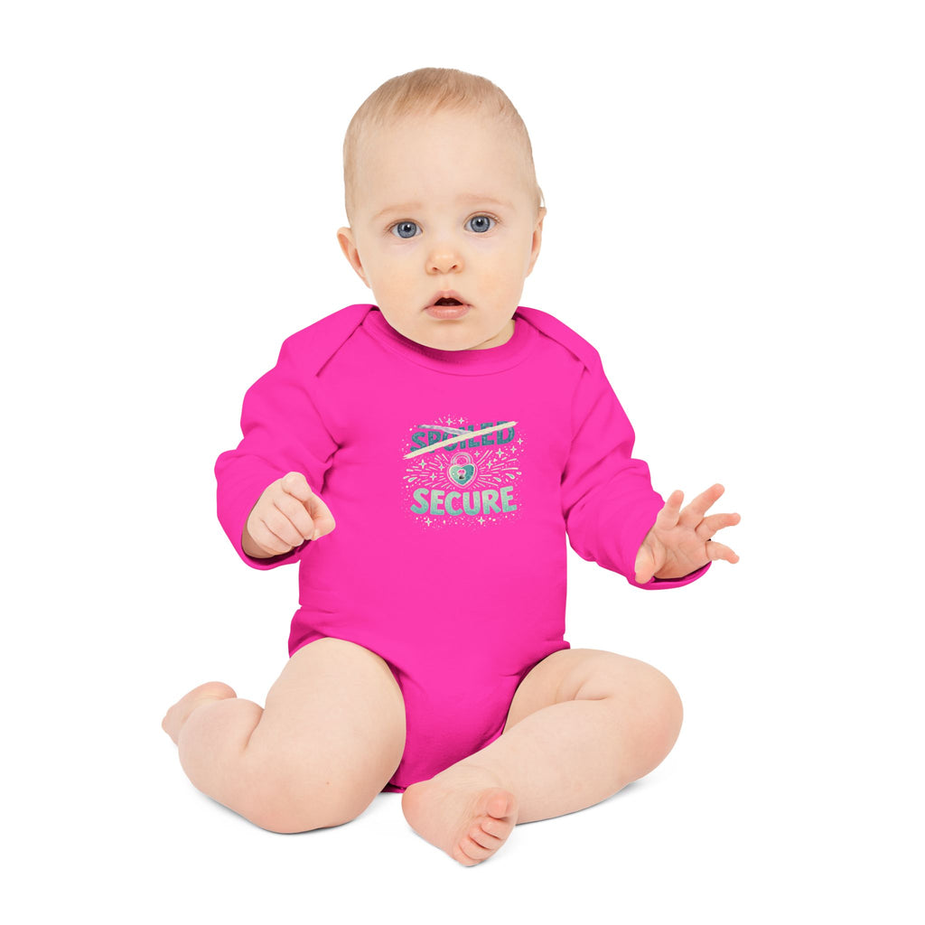 Organic Onesie "Secure not Spoiled"  - Navy Long-Sleeve Organic Infant Onesie